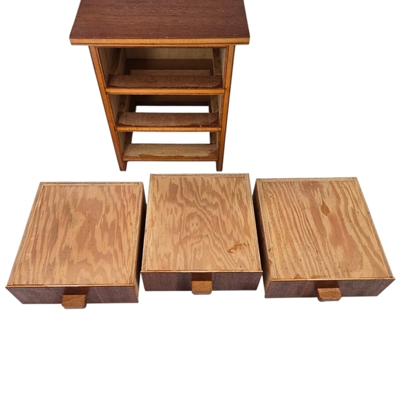 Wooden Chest Of Drawers For Baby Doll Clothes 9" Handmade Doll Dresser 1950s - Picture 11 of 14